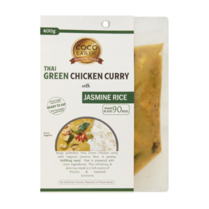 coco earth thai green chicken curry with jasmine rice