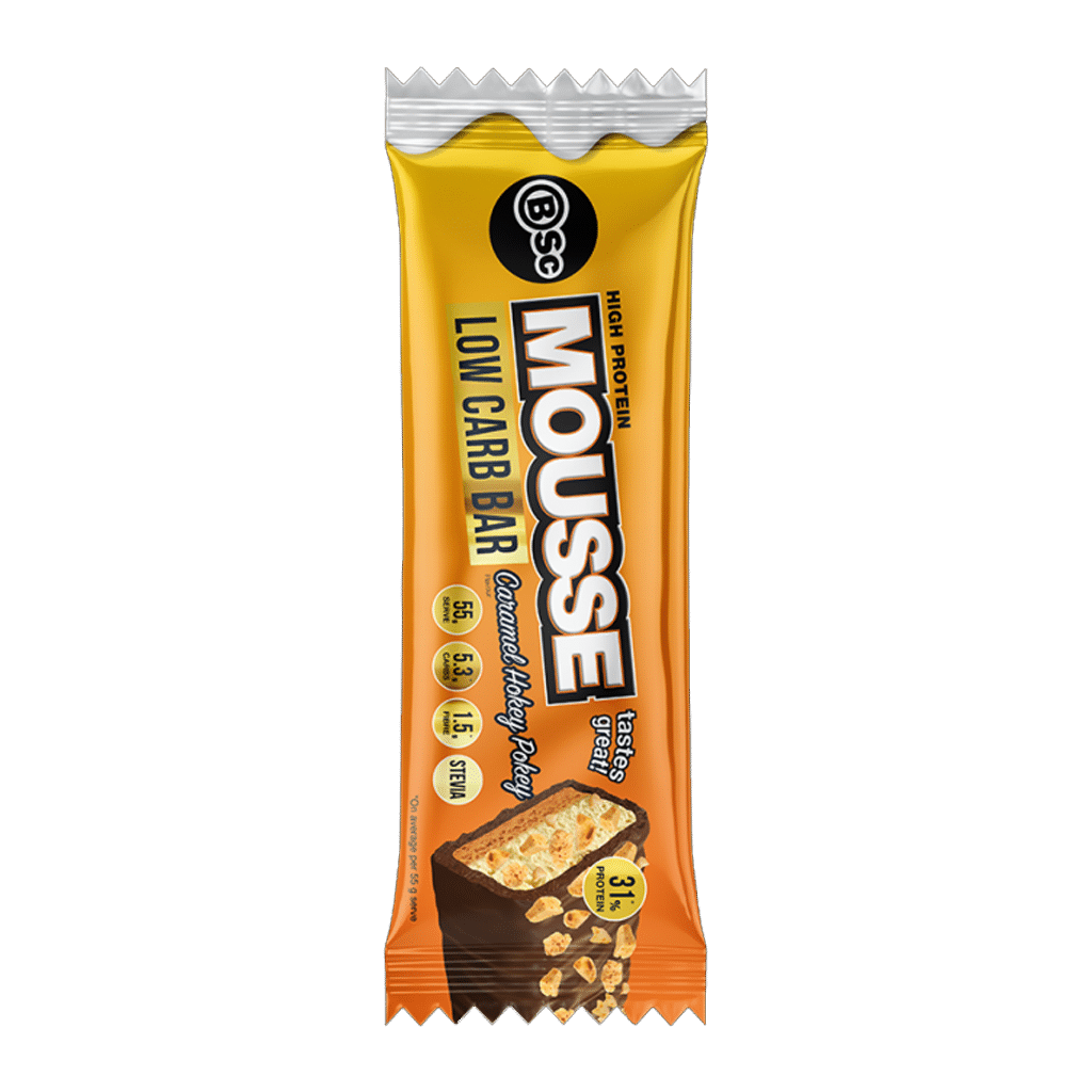 BSC High Protein Mousse Low Carb Bar, Caramel Hokey Pokey flavour