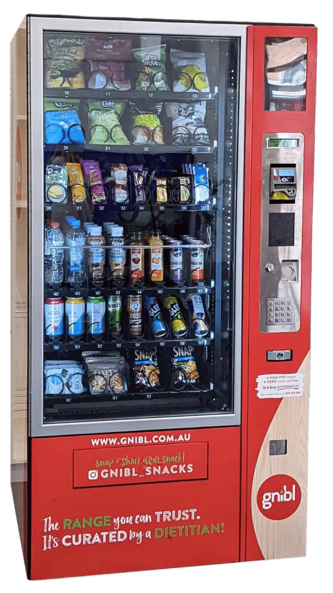 Vending machine full of healthy snacks and drinks